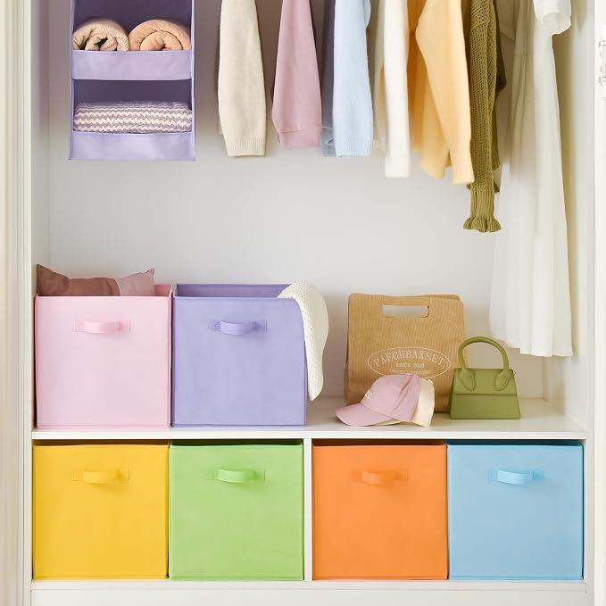 GRANNY SAYS 13 Inch Cube Storage Bins, Pastel Color, 6-Pack | Collapsible, Colorful Fabric Storage Bins with Thickened Base Plate, Sturdy Handles, Decorative Baskets for Shelves, Closet - Image 3