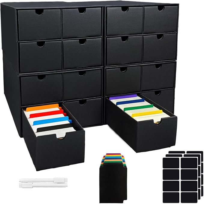 4 Sets Trading Card Storage Boxes, Includes 16-750 CT Boxes & 64 Dividers, 12000+ Trading Cards Organizer for Collectible Card Games, Sports Cards, TCG, with Labels & Pen by Unknown