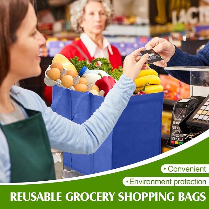 Hillban 30 Pack Large Reusable Shopping Bags Bulk | Heavy Duty Foldable Grocery Bags 16 x 13 x 10 Inch, Washable Portable Storage Totes with Reinforced Handles - Image 6