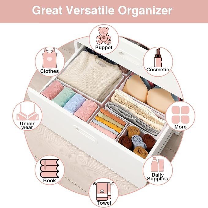 8 Pack Underwear Drawer Organizer, Drawer Organizer Clothes, Foldable Cloth Storage Box Closet Dresser Drawer Divider Organizer for Clothes, Scarves - Image 6