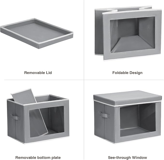 Stackable Storage Bins with Lids - Medium Storage Box with Lids, Foldable Closet Boxes for Organizing, Wardrobe Clothes Organizer with Window, Cubes Bins for Living Room, 5 Pack, Grey - Image 7