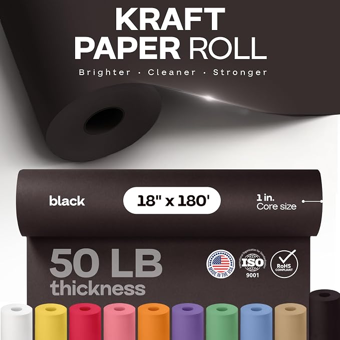 Black Paper Roll 18" x 2160" (180 feet) - USA-Made Black Kraft Paper 50lb Thickness - Ideal for Wrapping, Packing, Moving, Shipping, and Arts & Crafts - 100% Recycled Natural Material by IDL Packaging - Image 3