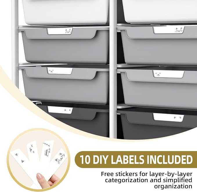 10 Drawer Rolling Storage Cart with Wood Top for Classroom Crafts Grey | Easy Setup, Large Capacity, Sturdy Build, Lockable Mobility, For office, classroom and home supplies - Image 5