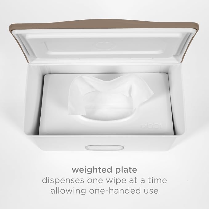Ubbi Baby Wipes Dispenser with Weighted Plate, Taupe | Rubber Seal Keeps Wipes Fresh, Non-Skid Feet, Holds Standard Pack of Wipes, Baby Changing Station Essential - Image 3