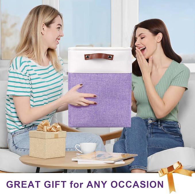 Large Fabric Storage Baskets | 50L Storage Bins, Decorative Linen Closet Baskets with Handles for Organizing, Shelf, Toys, Clothes, Home, Office, Nursery, 17x12x15Inches (Purple&White) - Image 7
