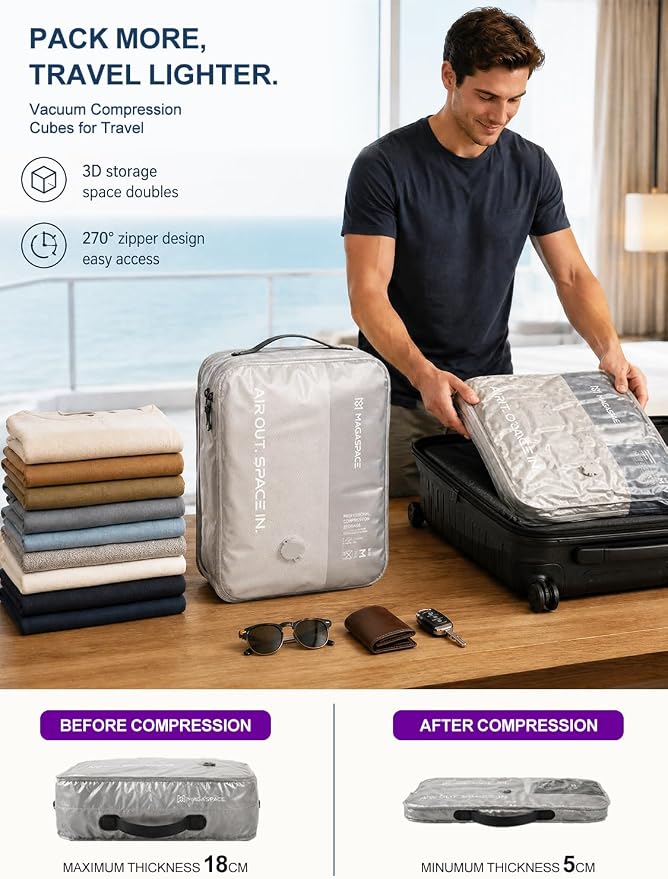 Vacuum Seal Bags for Travel with Pump, 24L Waterproof Packing Cube Compression Bag for Carry On Suitcase & Backpack - Image 3