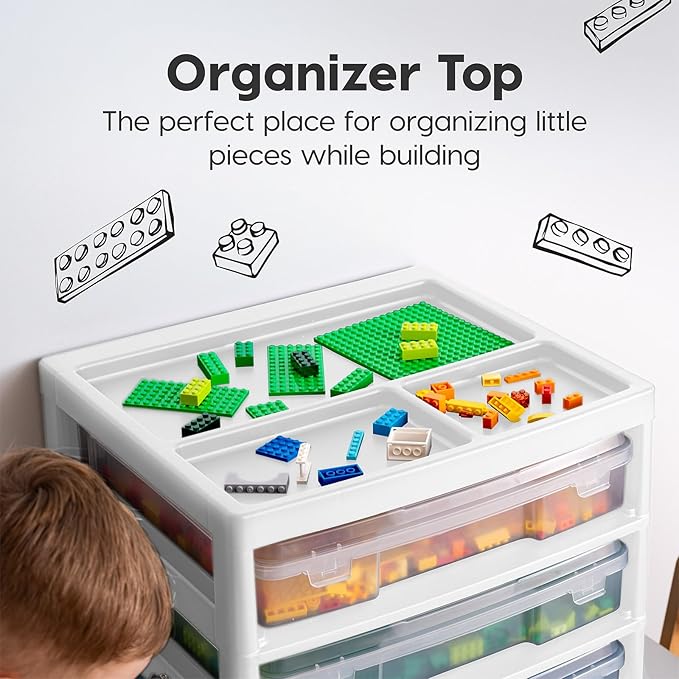 IRIS USA Desk Organizer |Made in USA| 3-Tier Cases - White/Clear | Fits 12"x12" Paper, Built-In Handles, Storage Unit with Supply Top for Craft, Art, Office Supplies, Pens & Pencils - Image 4