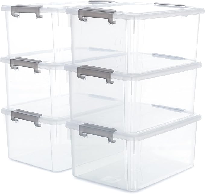 CITYLIFE 6 Packs 17 QT Plastic Storage Bins with Lids Large Stackable Storage Containers for Organizing Clear Storage Box for Garage, Closet, Classroom, Kitchen by CITYLIFEHomeOrganization