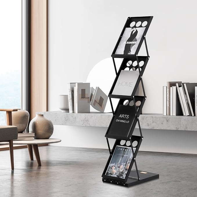 VEVOR Foldable Magazine Display Rack, 4-Tier Brochure Literature Display Stand, Portable Catalog Brochure Holder Stand with Carrying Bag for Office Trade Show Exhibitions, 4 Pockets - Image 9