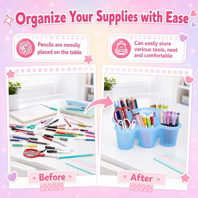 gisgfim 6 Pack Classroom Caddy Organizer with Handle, 6 Compartments, Colorful Clear - Image 4