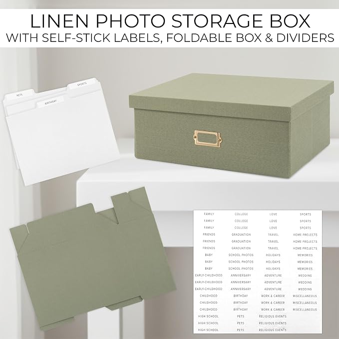 Decorative Photo Storage Box - Sturdy Linen Organizer Holds 1700 Photos | Organizer with Dividers Stores Up to 1700 5x7 Pictures - Portable Scrapbook Storage Containers with Lid - Image 9