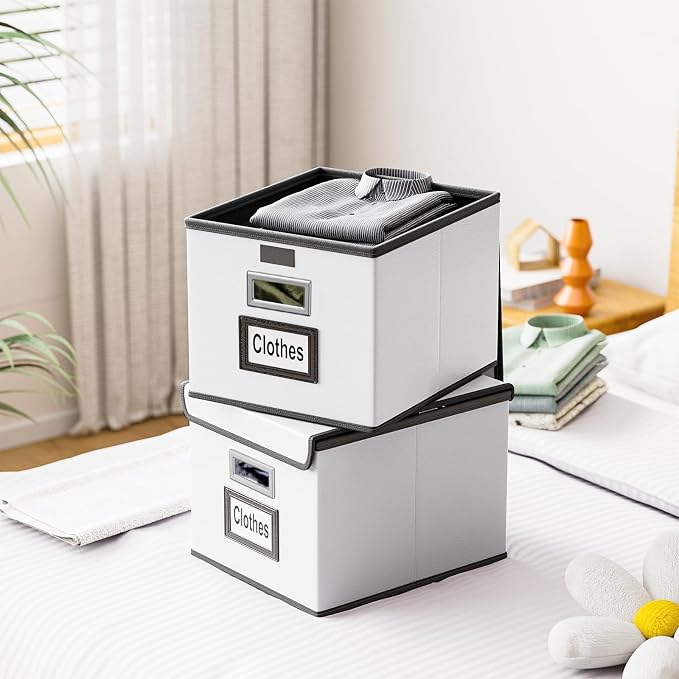 File Organizer Box with Lids, Collapsible File Folder Organizer | File Box with Plastic Slides for Document, Filing Bin for Letter Size Hanging File Folders (1 Pack, Silver, Leather) - Image 8