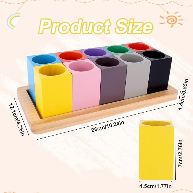 Wooden Colored Pencil Organizer, Desk Organizer (Pencils Not Included) | with 10 Colorful Cups for Home Office School Classroom Markers Crayons Pens Holder Storage - Image 2