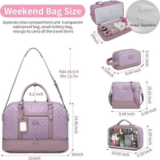 4PCS Weekender Bags for Women Large Overnight Weekend Travel Duffel Bags | Travel Bag Carry-on Tote Hospital Bag with Shoe Compartment Crossbody Toiletry Bag for Travel Business Gym Water Resistant - Image 6