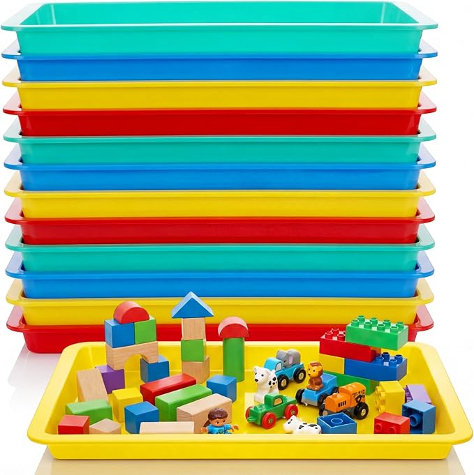 Remerry 24 Pcs Plastic Art Tray for Classroom Stackable Activity Craft Sand Tray Sensory Play Organizer for Kid Painting School Work Art Project Jewelry Sorting Supply (13.4 x 10 Inch,Rainbow Color) - Image 8