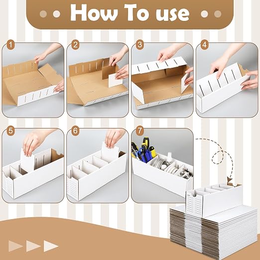 Teenyyou 30 Sets Cardboard Parts Bins Boxes Kraft Cardboard Storage Bins with Dividers for Parts Shelves Stem Project Online Store Inventory Organized(White,12 x 4 x 4 Inches) - Image 3