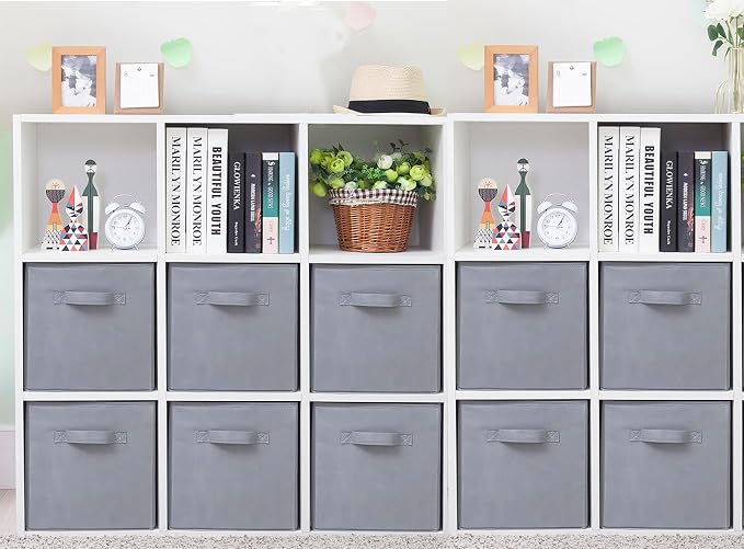 Storage Cubes, 11 Inch Cube Storage Bins, Set of 10, Fabric Foldable Storage Bins With Handles, Closet Storage Organizer Bins, Cubby Clothing Storage Baskets for Shelves, Gray by Unknown