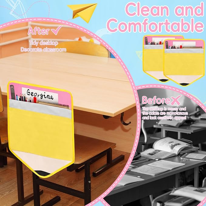 24Pcs Pencil Chair Pockets for Classroom Pencil Chair Back Buddy Pocket with Name Tags 17 x 20In Chairs Organizer 3 Pockets Seat Storage Pocket for Kids School Classroom Daycare Home Supplies - Image 4