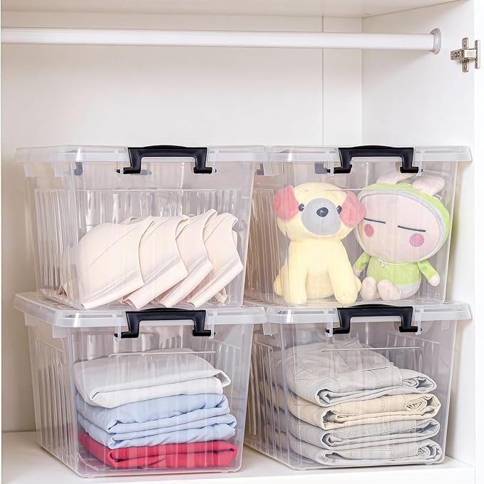 Citylife 22 Qt Plastic Storage Bins with Latching Lids 4 Packs | Stackable See-Through Craft Storage Box Latches Durable Containers Secure Pull Handle Organizing for Home Kitchen Pantry - Image 5