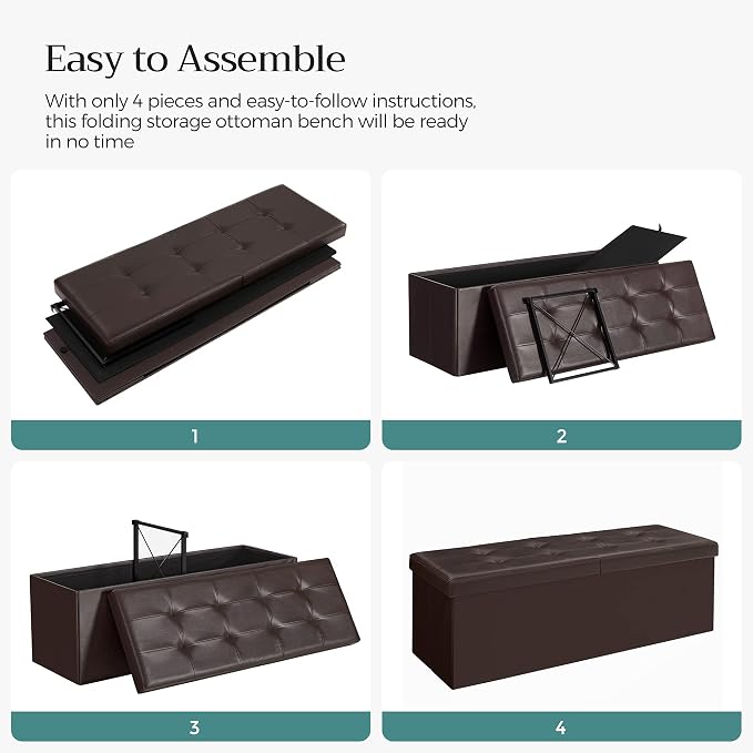 SONGMICS MAZIE Collection - 43 Inches Storage Ottoman Bench with Flipping Lid, Storage Chest with Iron Frame Support, Load 660 lb, for Living Room, Bedroom, Synthetic Leather, Brown ULSF75BR - Image 10