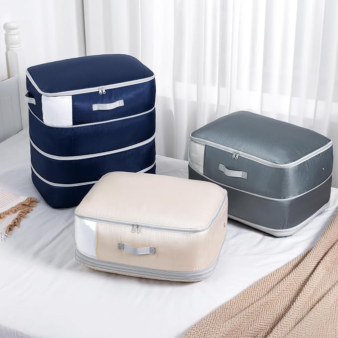 Comforter Storage Bag - 130L Large Capacity Blanket Storage Bags 4-Layer Ultra Space Saving Self Compression Organizer, Washable Compression Bags for Storage Comforter Blanket, 4-Pack, Grey - Image 5