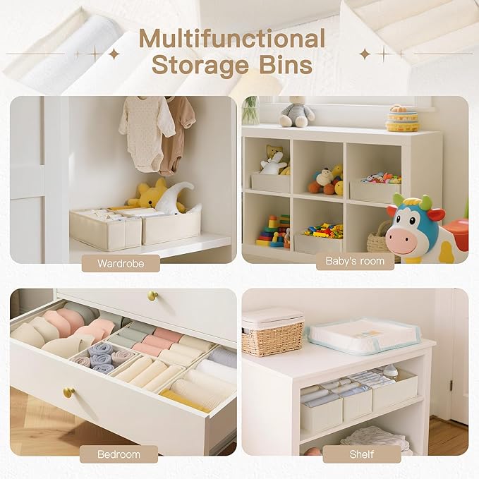 Drawer Organizer Clothes, 14 Pack Dresser Organizer for Baby Clothes, Underwear, Sock- Foldable Closet Organization and Storage Dividers Bins for Nursery, Bedroom and Dorm (Beige) - Image 5