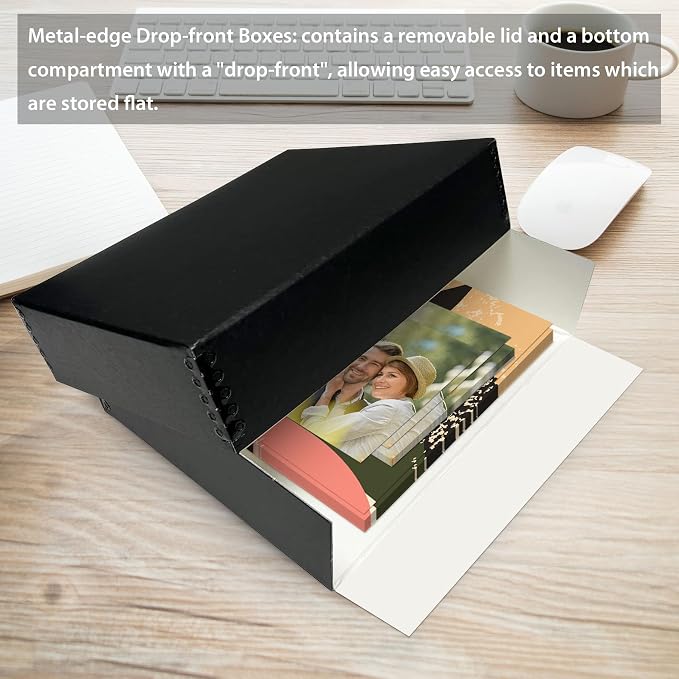 Golden State Art, Drop Front Archival Storage Box, 8.75"x10.75"x3"-Black | Acid-Free 8x10 Museum Photo Storage Box with Metal Edge, Preserve Documents, Prints, Poster, Photographs, Arts And Crafts - Image 2