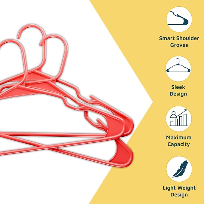 Lifemaster Plastic Clothes Hangers – Heavy Duty Hanger Set, for Organizing Clothes, Dresses, and Coat, Holds Up to 5 lbs, Space-Saving Hangers with Non-Slip Shoulder Grooves, Pack of 100, Red - Image 4