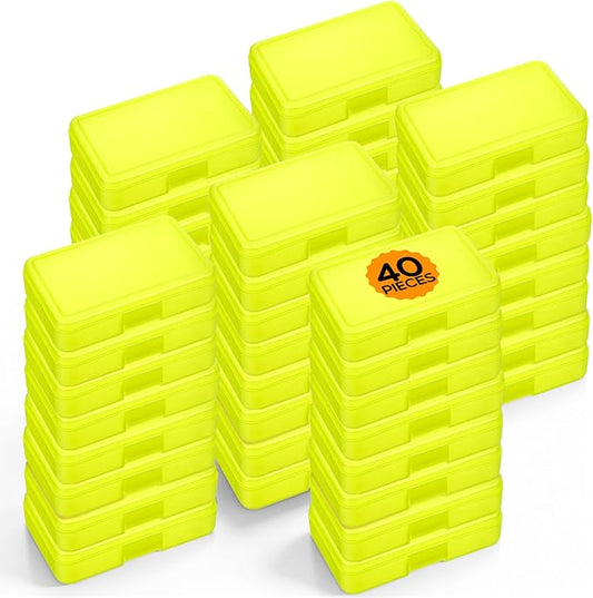 Zhehao 40 Pack Plastic Pencil Box Bulk, Hard Case for Kids,Yellow | Clear Lid Cases for School Supplies, 3 Compartment Organizer, Hard Plastic Utility Holder with Pens Brushes, Classroom Use by Zhehao