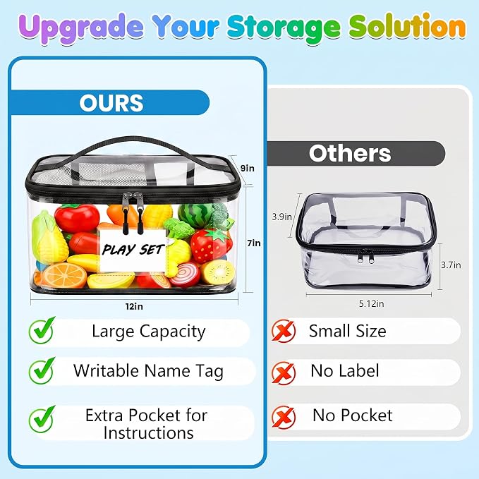 6-Pack Extra Large Clear Toy Storage Bags Transparent Waterproof With Zippers & Labels Durable Reusable Organizer for Blocks,Puzzles & Games - Image 5