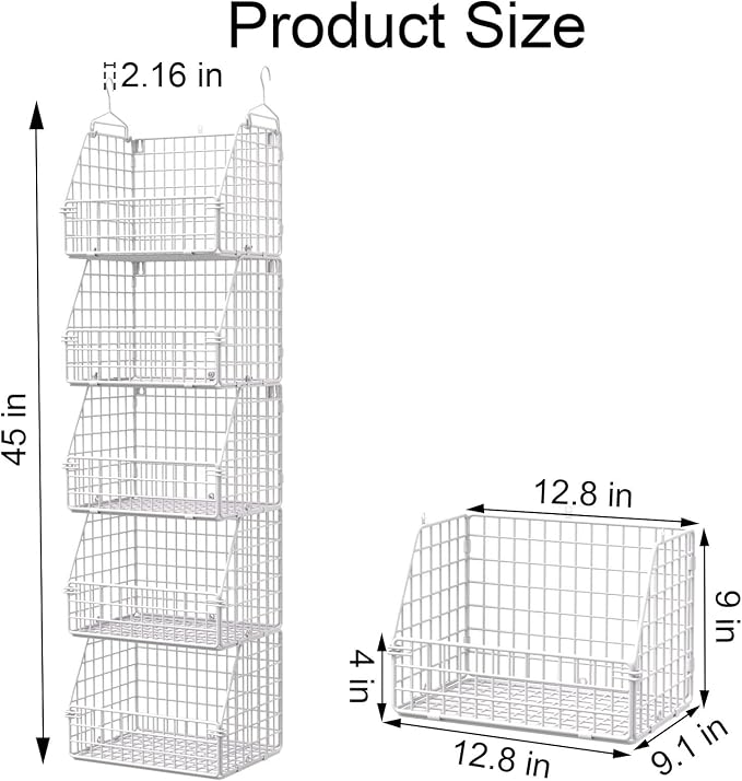 PUPPYCUTE Hanging Closet Organizer and Storage, Clothes Hanging Shelves Wire Baskets for Clothing Sweaters Purse Handbags Shoes White 5 Tier - Image 6