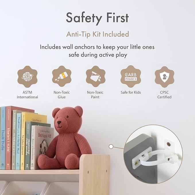Humble Crew Stuffed Animal Storage, Kids Toy Storage Organizer, Solid Wood | 12 removable bins, solid hardwood, 48 in wide, toddler friendly, easy cleanup, for playrooms, bedrooms, and nurseries - Image 7