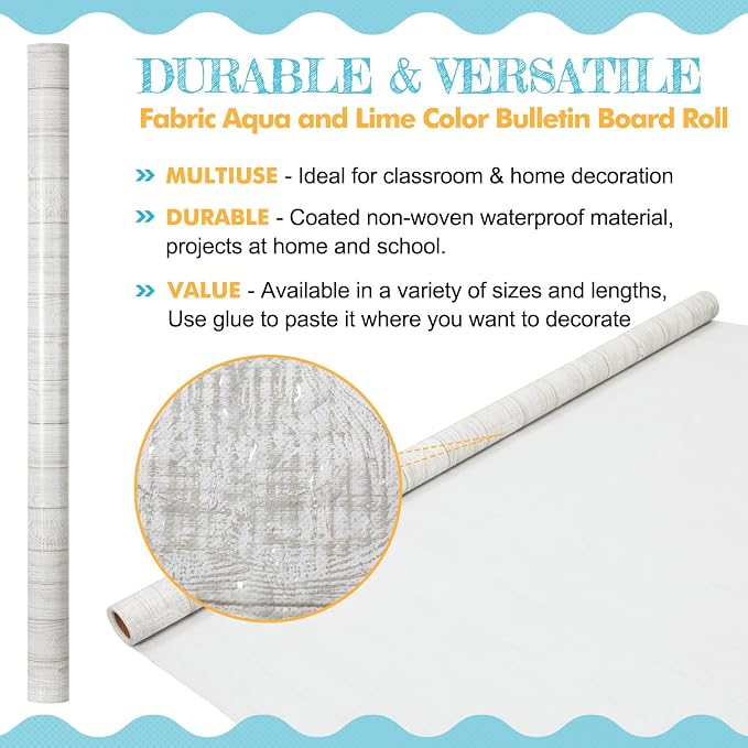 Kolldenn 2 Rolls White Wood Fabric Bulletin Board Paper Roll 4 x 12 ft Extra Large Non Woven Waterproof Roll Fade Resistant for DIY Craft Drawing Painting Classroom Decor - Image 3