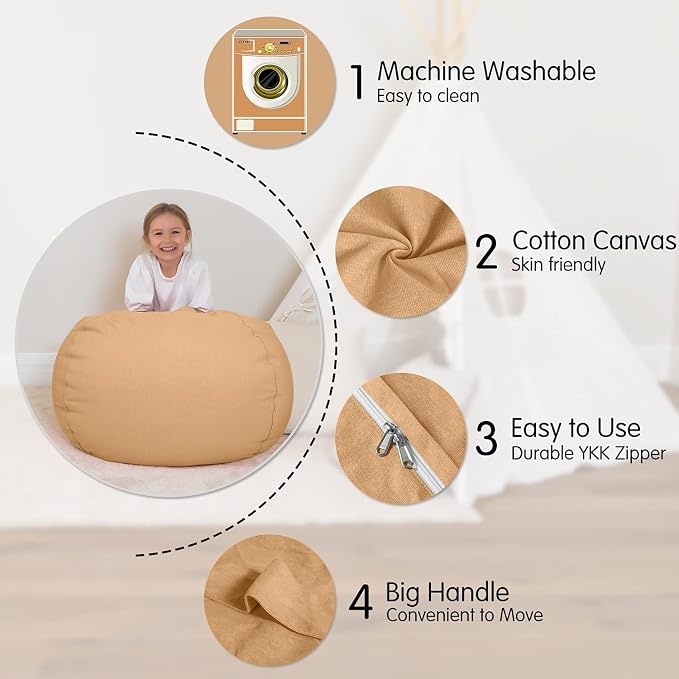 Aubliss Stuffed Animal Bean Bag Storage Chair (Solid Khaki, Large (38'')) - Image 2
