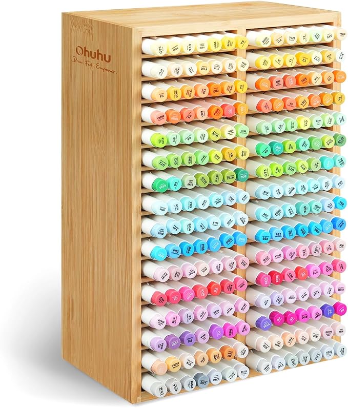 Ohuhu Bamboo Marker Organizer Hold 224 Markers for Honolulu Oahu Series | Markers Pens Pencils Stationary Organizer Holder Desktop Storage with 32 Compartments for Classroom Office Decor Home - Image 9