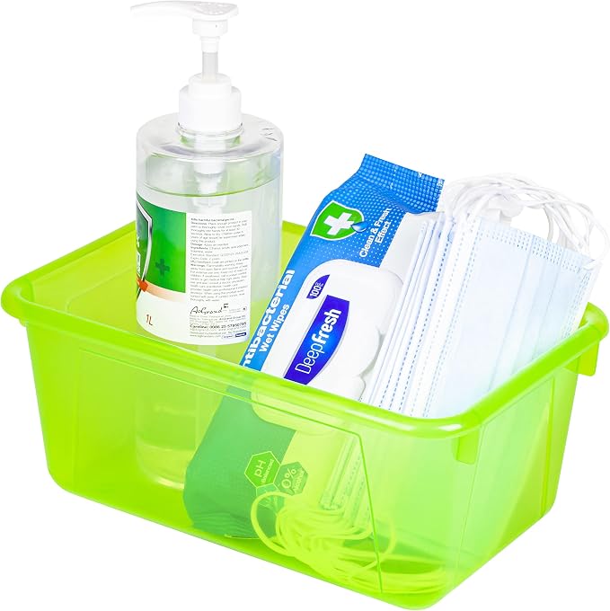 Storex Small Cubby Bins – Plastic Storage Containers for Classroom with Non-Snap Lid, 12.2 x 7.8 x 5.1 inches, Tint Green, 5-Pack (62483A05C) - Image 7