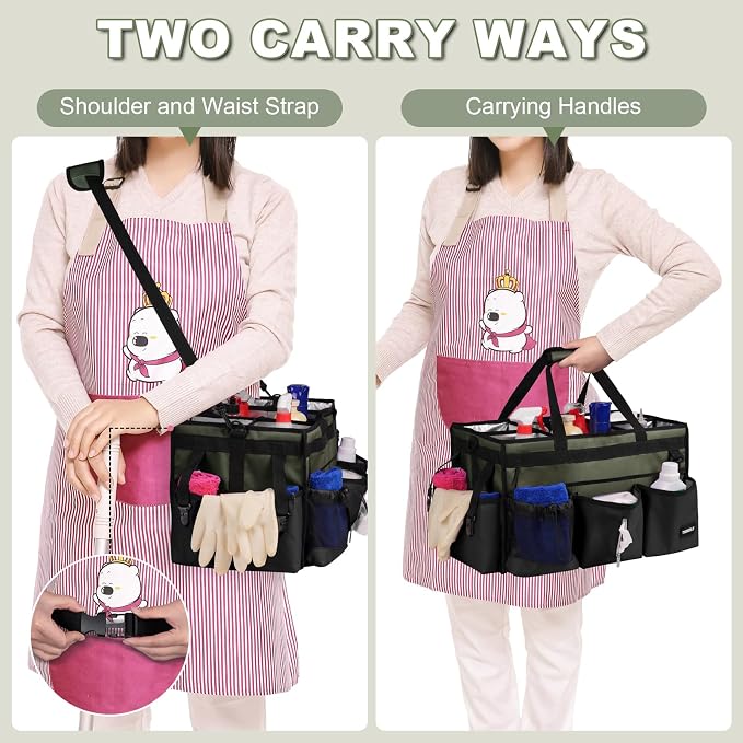 Extra Large Cleaning Caddy Bag with Built-In Support Board, Cleaning Tote Organizer with Removable Divider, Supply Carryall with Adjustable Shoulder Strap and Waist Belt for Cleaners & Housekeeper - Image 4