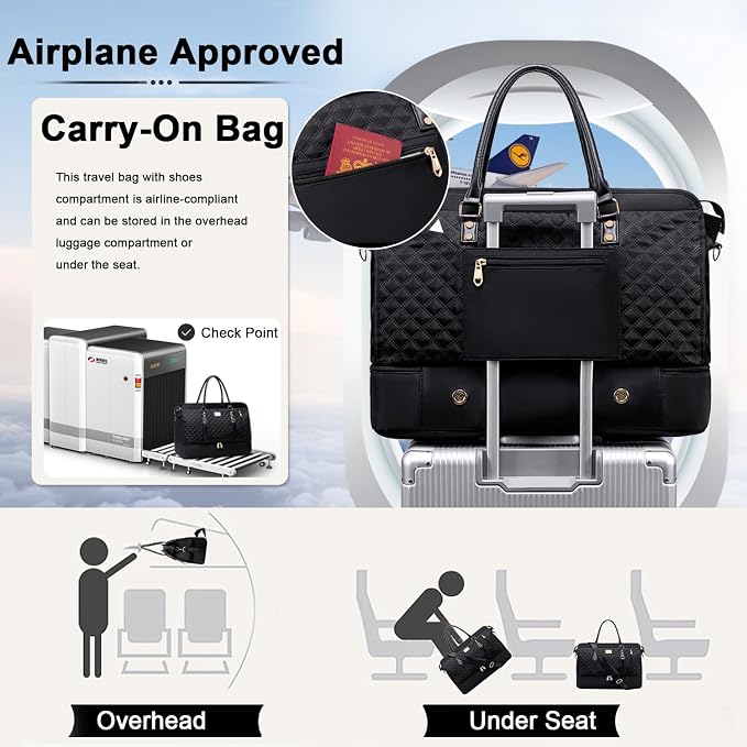 Weekender Bag Overnight Bags for Women,Duffel Bags for Travel Gym with Shoe Compartment with Toiletry Bags, Large Carry On Hospital Bag for Women Weekend,Getaway,Sport,Workout (Black) - Image 5