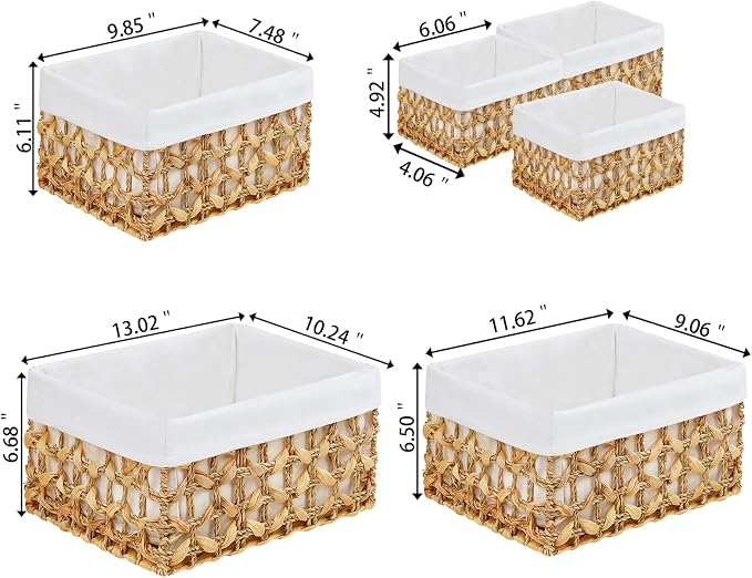 Wicker Storage Basket, 6 Pack Baskets for Organizing, Water Hyacinth Storage Baskets, Rectangular Wicker Baskets for Storage Shelves, Cube Storage Bins For Closet/Clothes/Dresser - Image 2