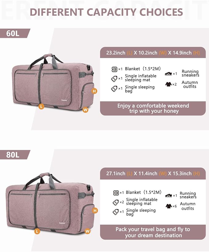 Gonex 150L Foldable Travel Duffle Bag with Shoe Compartment, Lightweight | 210D Nylon, Water-Repellent, Folds Compact, Multiple Pockets, Luggage Sleeve,Family Travel & Camping, Warm Sand - Image 2