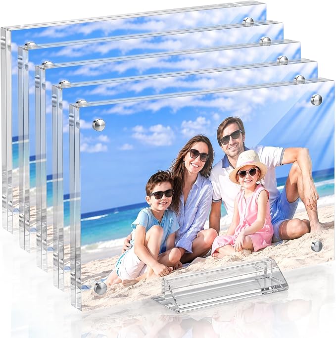 5X7 Acrylic Picture Frame 5 Pack with Stand Magnetic Photo Fridge | Clear Frameless Photo frame,Can be placed vertically,laid flat,or attached to the fridge,for Family, Baby, Friend Best Gift by JUOIFIP