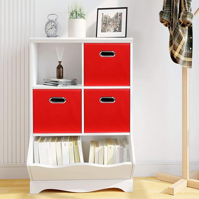 Fabric storage bins Cubes, Fabric Cube Organizer with Handle, Foldable Cube Bins for Cloth or Accessary Storage, 11x11x11, Set of 3, (Red) - Image 4