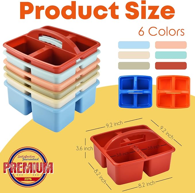 ALINK Plastic Classroom Caddy Organizer with Handle, 6-Pack 4 Compartments | Teacher Supply Storage Caddy for Classroom, Table, Desk, Office, Art Crafts - Macaroon - Image 2