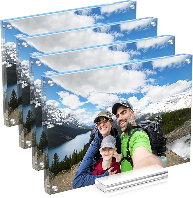 4 Pack Acrylic Picture Frame 8x10 Inch,Clear Magnetic Photo Frames,Double Side Freetanding Frame for Desktop Horizontal or Vertical Display, Certificate Documents Frame for Family,Office | With Base,Double Sided Frameless Floating,Can Horizontal & Vert... by JUOIFIP