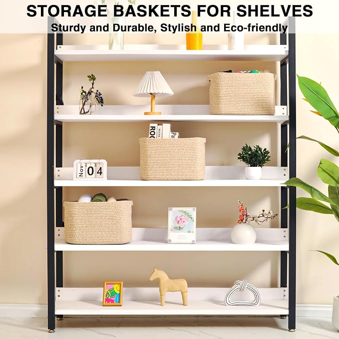 Storage Baskets for Organizing Shelves, Woven Cotton Rope Basket for Storage, Dog Toy Baskets Storage Kids, Cute Shelf Basket for Living Room Bedroom, 14.8"×11"×9.5", Pack of 3, Brown - Image 3