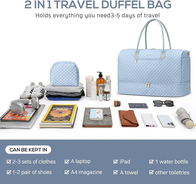 Travel Weekender Bags for Women: Duffle Bag with Shoe Compartment Overnight | 40L Capacity for 5 Day Trip Waterproof Durable Toiletry Bag Wet Pocket for Damp Items Suitable for Weekend Trips Hospital - Image 4