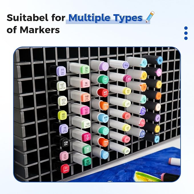 Art Marker Storage Rack for 300 Markers, Black | Watercolour Brushes Pens Color Pencils Organizer Holder for Desk - Image 4