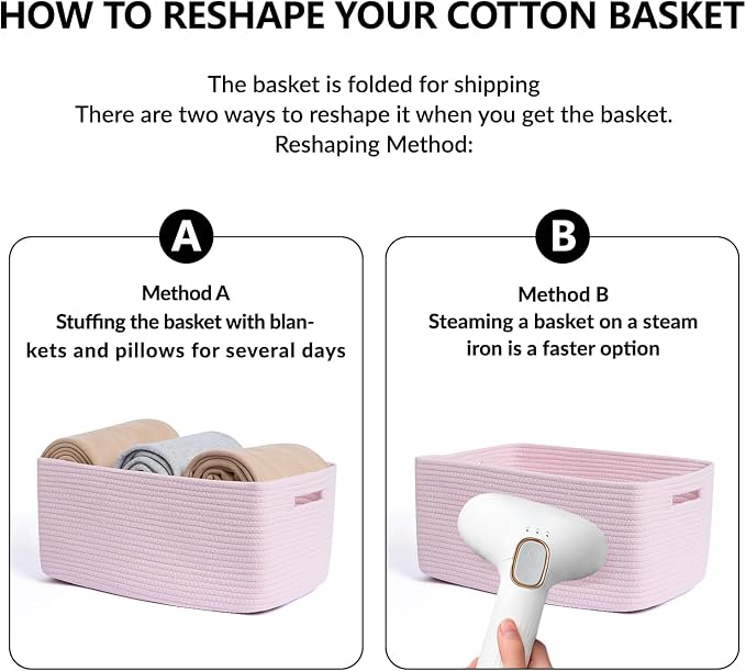 MiniArk Large Storage Baskets for Organizing, 17 x 13 x 7.5” Closet Shelf Baskets for Clothes Blanket Towels, Baby Nursery, Toy Bins Box, Woven Rope Baskets, 4 Packs Light Pink - Image 7