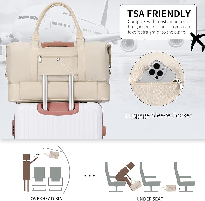 Women's Weekender bag Travel Duffel Bag with Shoe Compartment 21-inch Airline-Approved Carry-On, 2-Piece Overnight Bag Set Personal Item Luggage - Image 6
