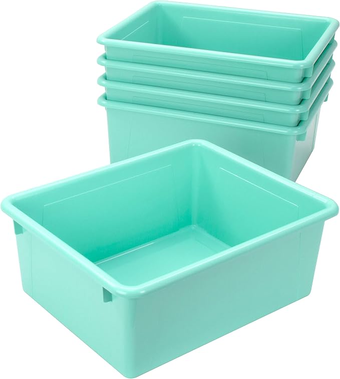 Storex Letter Size Deep Storage Tray – Organizer Bin for Classroom, Office and Home, Teal, 5-Pack (62529U05C) - Image 3